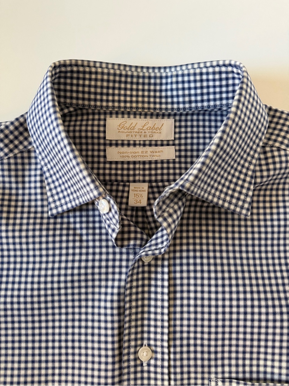 Roundtree & Yorke Gold Label Non-Iron EZ Wash Gingham Men's Dress Shirt 15.5/34
